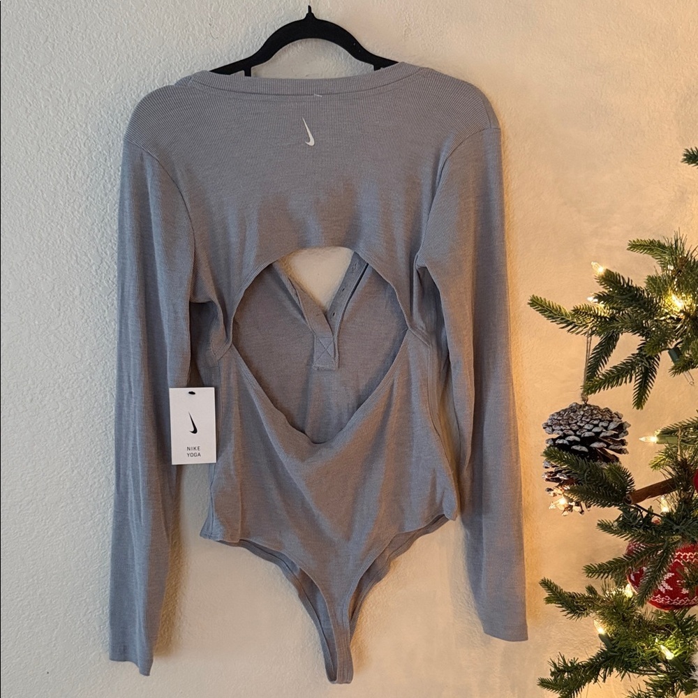 Nike yoga luxe ribbed button open back bodysuit